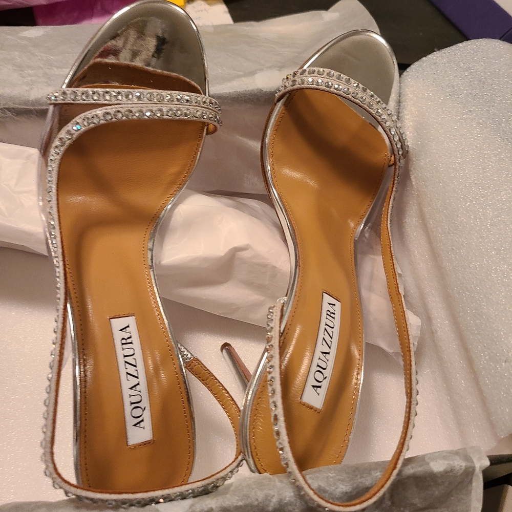 Aquazzura nude crystal sandal in silver